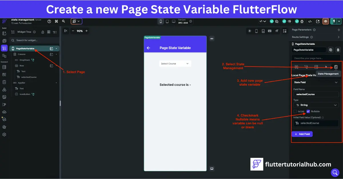 Create a new Page State Variable FlutterFlow, flutterflow page state variables, flutterflow page state