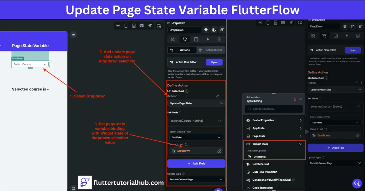 Update Page State Variable FlutterFlow, flutterflow update page state, flutterflow update page state from component,